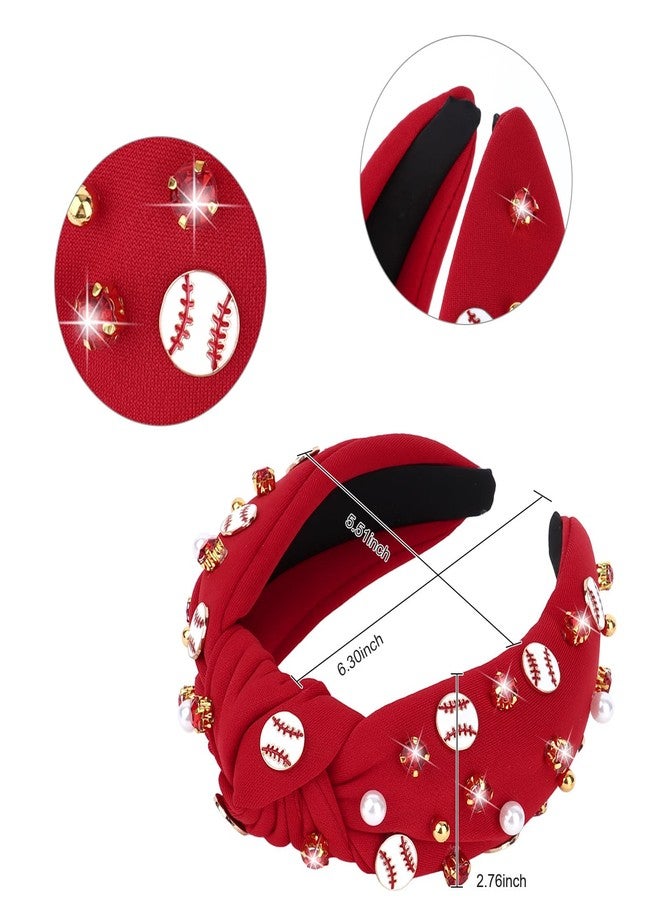 YARIEW Baseball Top Knot Headband for Women & Girls - Wide Knotted Jeweled Accessory for Game Day, Sports Fan, Mom, Halloween & Christmas Gifts (Red) - Image 2